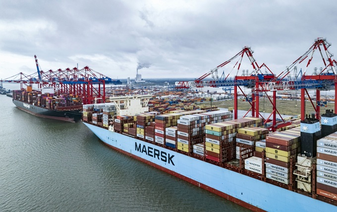 Maersk ship being loaded at port