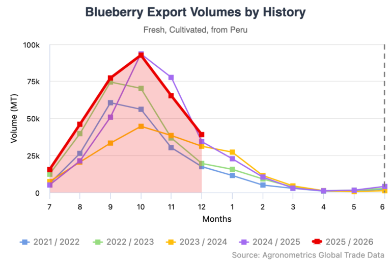 Peruvian blueberry export volumes 