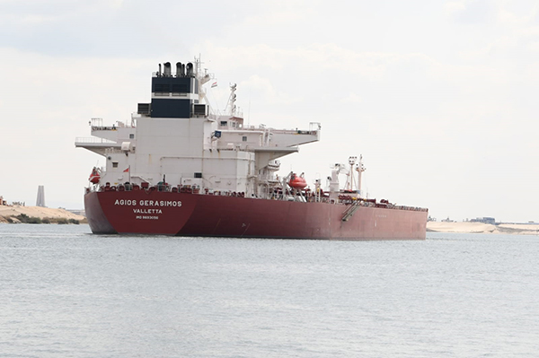 Ship transiting the Suez Canal