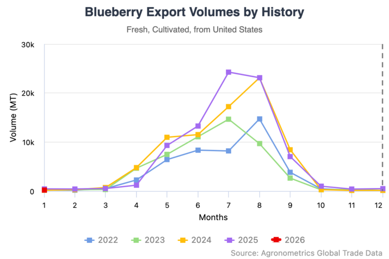 US blueberry export volumes