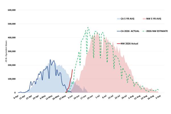 Northwest cherry season againts California cherry season chart