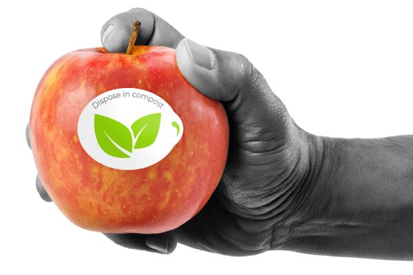 Sinclair compostable labels that will go on Copefrut apples